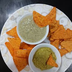 Nachos with Sweet and Spicy Dips A picture of Nachos with Sweet and Spicy Dips.
