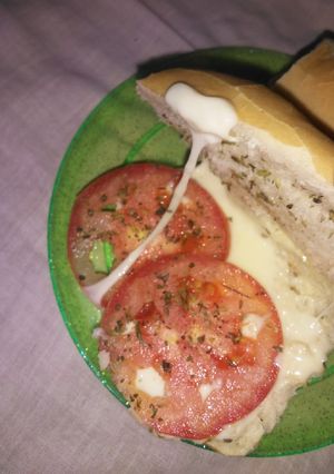 Una foto de Sándwich de queso y tomate con orégano