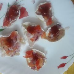 A picture of #rainbow#healthy snacks#saggo mini papad chat bytes.