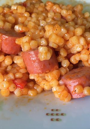 Lecsós, virslis tarhonya recept fotója