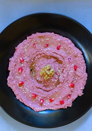 A picture of Beetroot Walnut Hummus.
