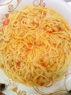 A picture of Jollof Spaghetti and macroni.