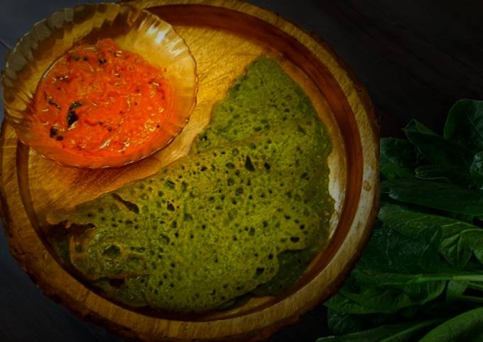 Easiest Way to Prepare Favorite PALAK NEER DOSA | SPINACH NEER DOSA WITH ONION TOMATO CHUTNEY