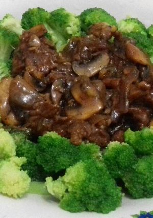 Foto resep Brokoli jamur cah sapi lada hitam