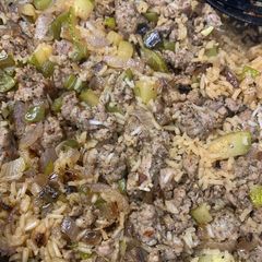 A picture of Easy one pot Italian sausage and rice with zucchini.