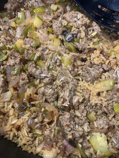 A picture of Easy one pot Italian sausage and rice with zucchini.