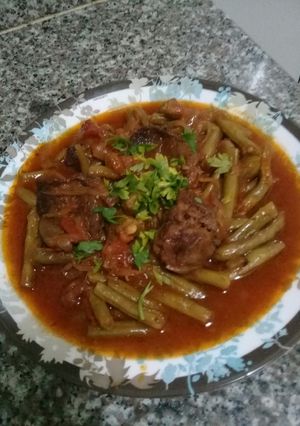 صورة لوصفة لوبيا خضره باللحم