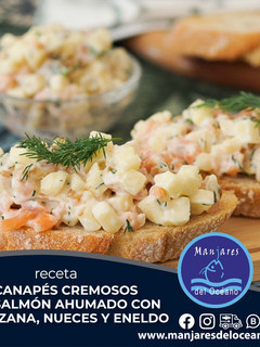 Una foto de "CANAPÉS CREMOSOS DE SALMÓN AHUMADO CON MANZANA, NUECES Y ENELDO"