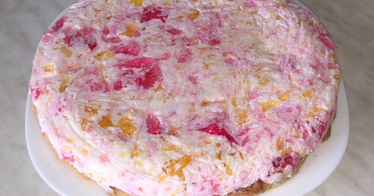Желейный торт Битое Стекло с йогуртом и желатином простой рецепт пошаговый