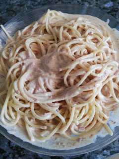 Una foto de Espaguetis con salsa de foie-gras