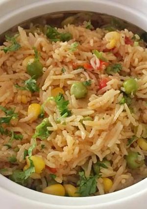 A picture of Green Peas and Sweet corn Pulav.