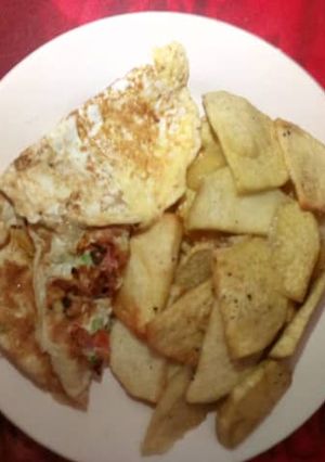 A picture of Fried yam and egg.