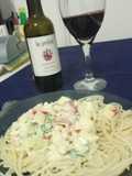 Fideos con crema y kanikama