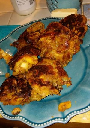 A picture of Sausage and cheese pancakes.