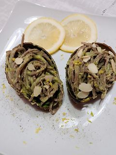 A picture of Venere Rice Spaghetti with Avocado, Almond, and Lemon Pesto 🍋.