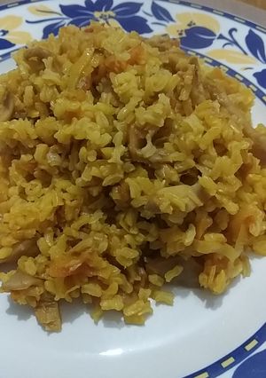 Una foto de Arroz con puerro y setas