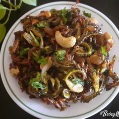 A picture of Bittergourd-Onion Subzi.