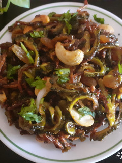 A picture of Bittergourd-Onion Subzi.