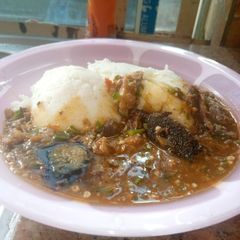 Swallow and okro soup A picture of Swallow and okro soup.