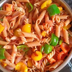 A picture of Red sauce pasta.