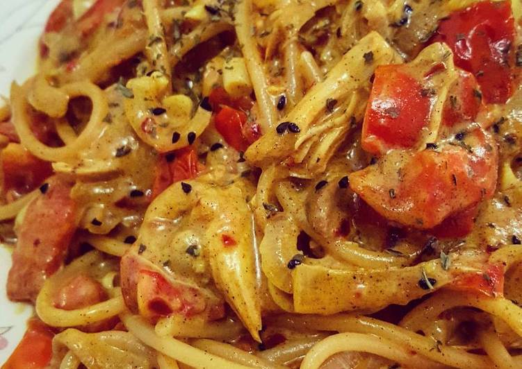 Simple Way to Make Speedy Buttered Chicken Curry Spaghetti