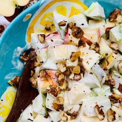 A picture of Creamy Apple and Pears Salad with roasted Walnuts.