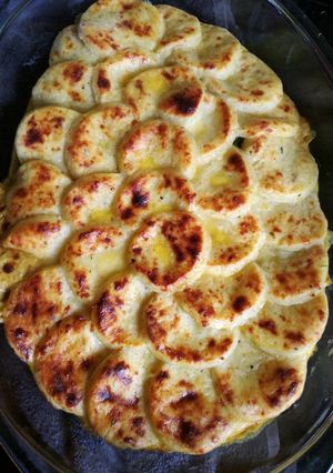 A picture of Spring onion cobbler.