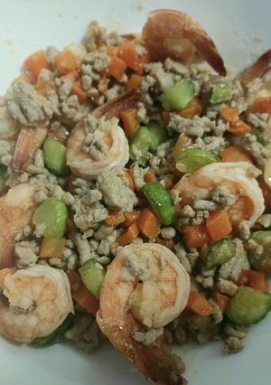 รูปของ กุ้งผัดหมูสับ เมนูอาหารเด็ก