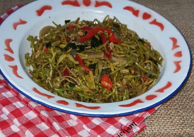 Resep Tumis bunga daun pepaya teri Anti Gagal