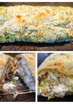 Una foto de Arrollado de verduras, relleno con pollo y queso