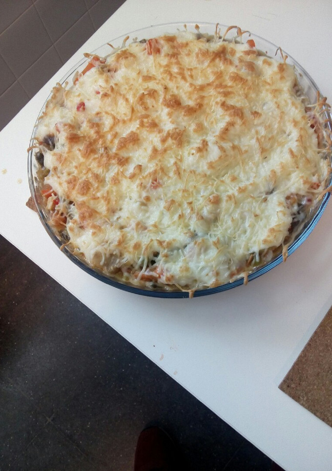 Una foto de Menestra gratinada con queso mozzarella