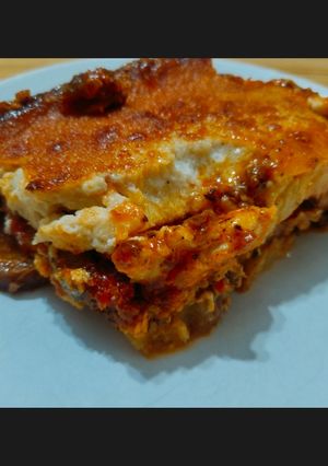 A picture of Classic Moussaka with All Fried Vegetables and Melting Béchamel (Grandma’s Recipe).
