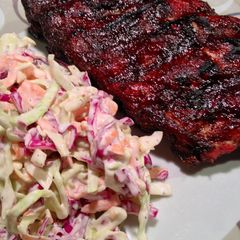 A picture of Ribs and Slaw.