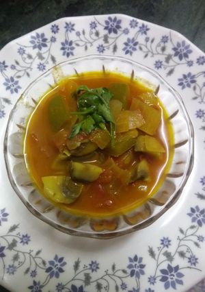 A picture of Mushroom capsicum curry- home style.