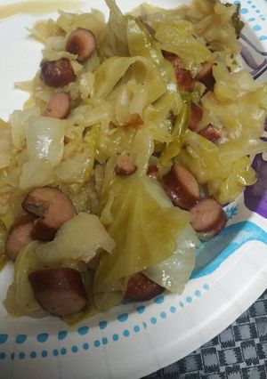 A picture of Cabbage and Little Smokies.