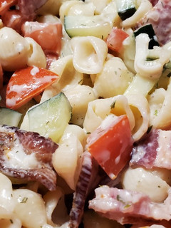 A picture of Lauren's Bacon Ranch Pasta Salad.