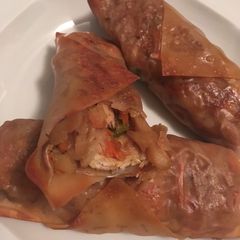 A picture of Baked chicken egg rolls.