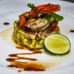 A picture of Prawns temptations with classic guacamole.