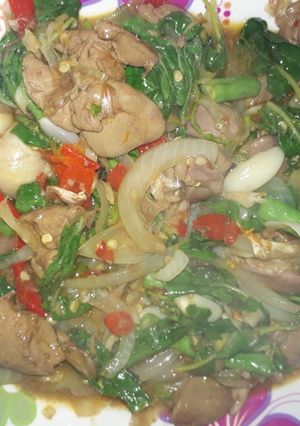 รูปของ กระเพราผัดเครื่องในไก่