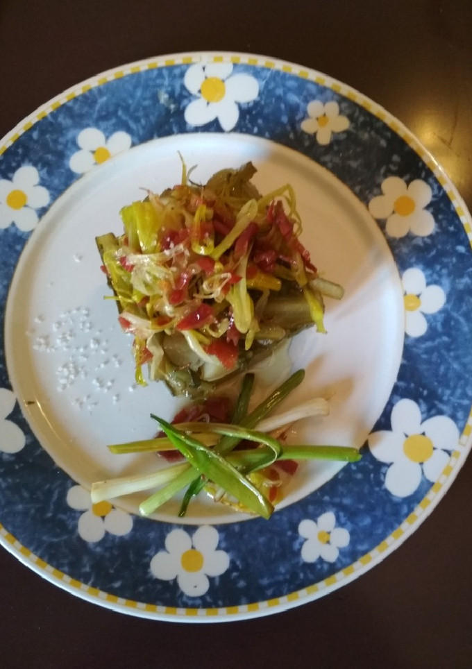 Una foto de Borraja con puerro y jamón. Especial para diabéticos. Receta 5*