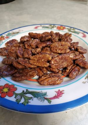 A picture of Brad's bourbon candied pecans.