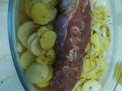 Una foto de solomillo al horno con bacon