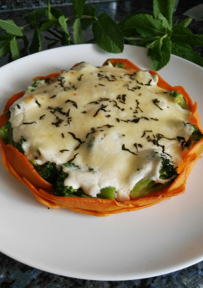 Una foto de Pastel de boniato y brócoli