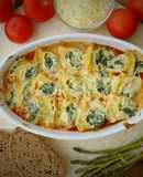 Pasta rellena de espinacas, skyr y tofu