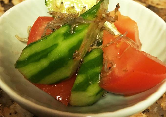 Steps to Make Homemade Cucumber and tomato salad with young sardine