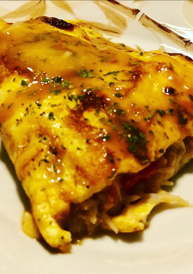 Una foto de Tortilla de buey de mar y cangrejo real con reducción de salsa de marisco ❤️❤️❤️