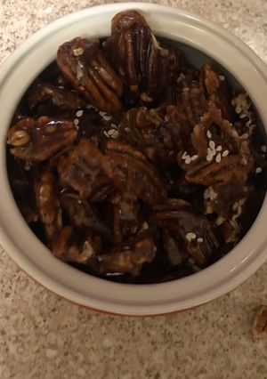 A picture of Roasted pecan nuts with jaggeryVeganuary.