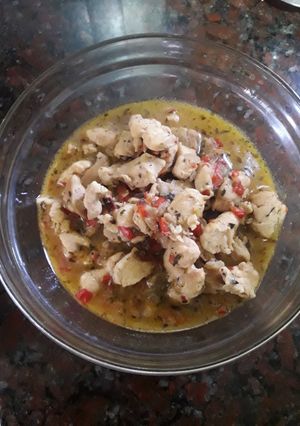 Una foto de Risotto de pollo con azafrán