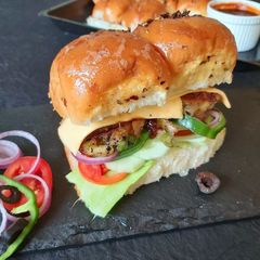 Veg Patty Subway Pav with Barbeque sauce A picture of Veg Patty Subway Pav with Barbeque sauce.