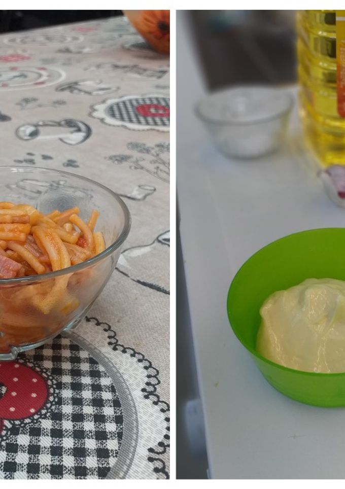 Una foto de Fideos tostados con jamón y verdura y ajo casero